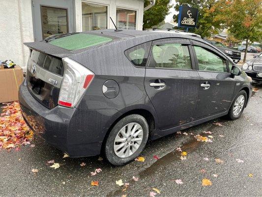 Rear quarter panel, rear door and bumper.