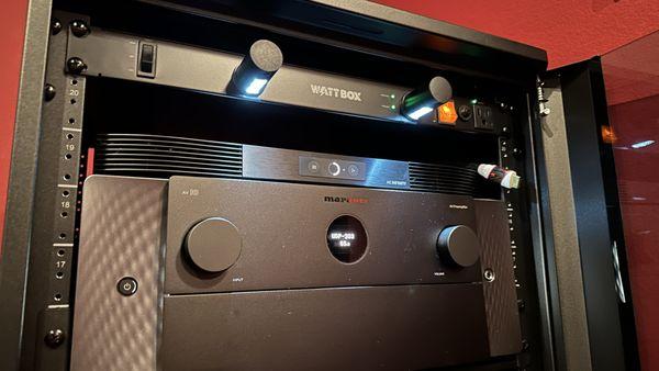 Clean up your clutter with a solid A/V rack. Dont forget to fill it up with premium components like the marantz AV10 processor.