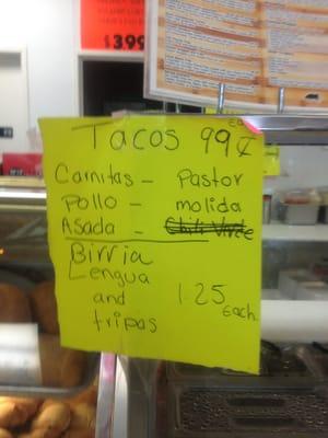 Taco Menu.