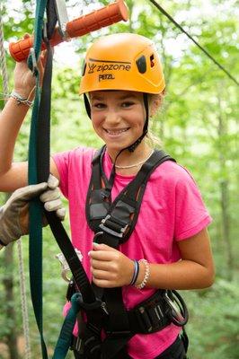 Getting ready to go backwards on the 4th zip line