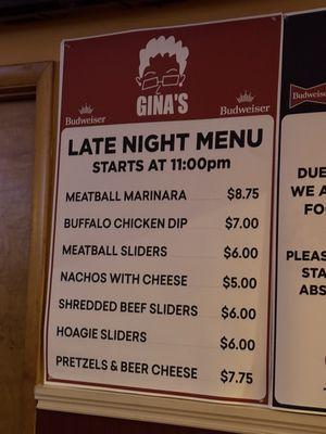 Late night menu