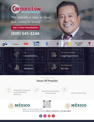 Carrazco Law flyer. Free consultations, just call our office number. We help with WC, personal injury, and civil rights violations.