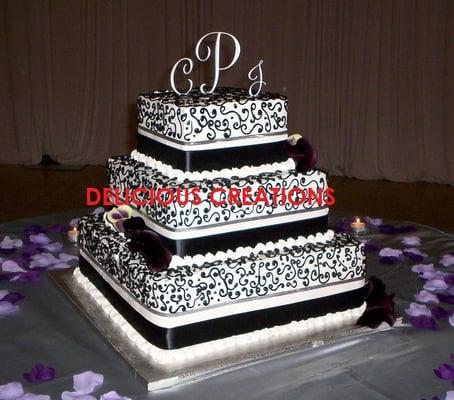 Wedding Cake - Black Henna print with Black & Silver Ribbon