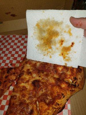 Cheese only pizza? Looks and tastes like pepperoni grease to me! Gross!