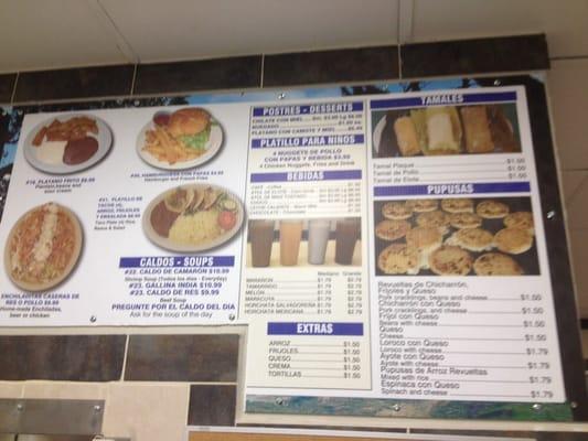 This is the pupusas menu.