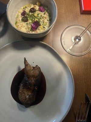 Stuffed quail and farro risotto