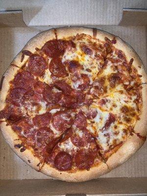 half cheese, half pepperoni!