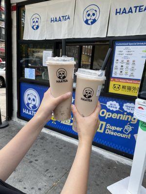 Store front and two drinks