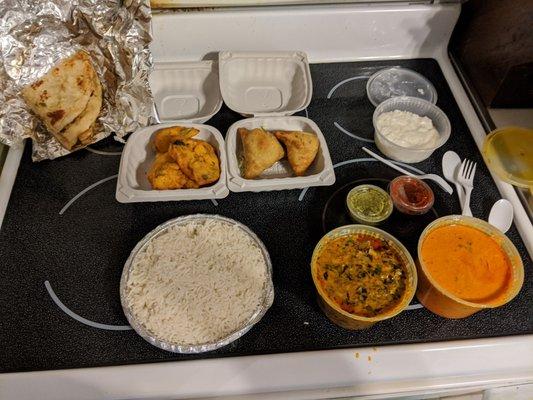 The Dinner For 2 is a great option. You get almost everything you see here (we added the pakoras).