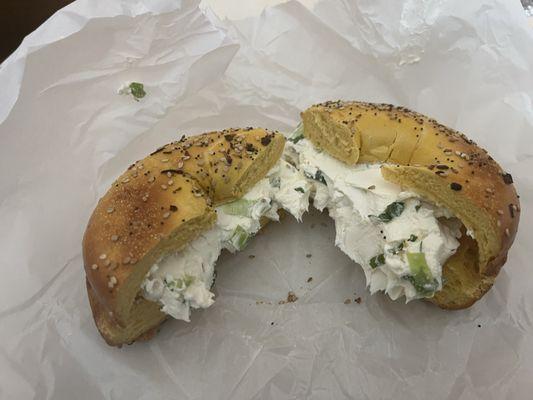 Egg everything bagel with chive cream cheese