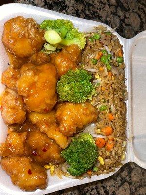 Orange Chicken and vegetable fried rice