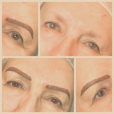 Microblading with light shading.  Brows will fade and shrink about 30% after healing.