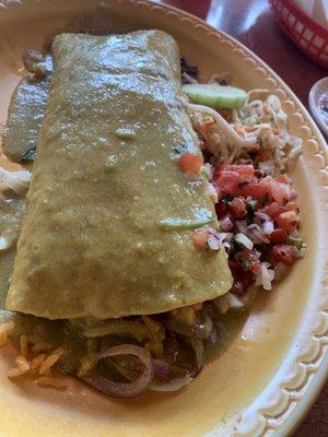 Fajitas Burrito with tomatillo sauce