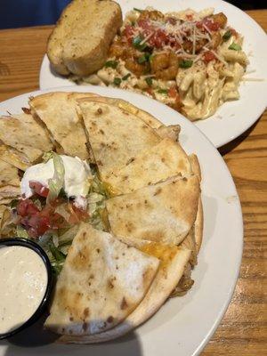 Chicken Bacon Ranch Chicken Quesadillas and Cajun Shrimp Pasta