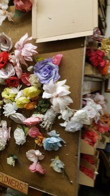 Flowers, trims and ribbons