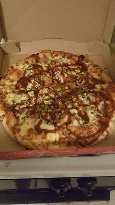 Bbq chicken pizza with jalapeños so freaking good!