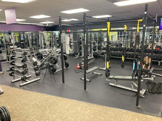 Free Weights - All of our machines have the appropriate safety devices so that we can operate 24 hrs a day.