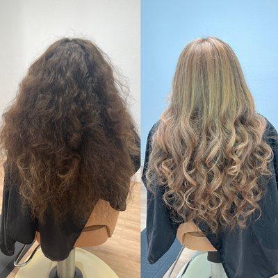 Before|After: Full highlight with a warm golden tone!