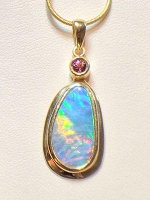 One of a kind Opal & Tourmailine pendant