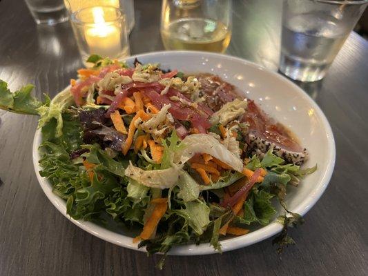 Ahi salad. Fresh ahi, greens and toppings, with light sesame dressing