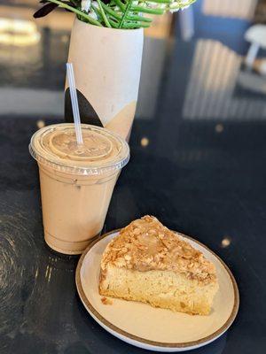 Coconut coffee cake with a chai latte