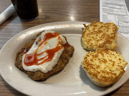 Chicken fried steak and a grilled biscuit is my go to with a bottomless Diet Coke!