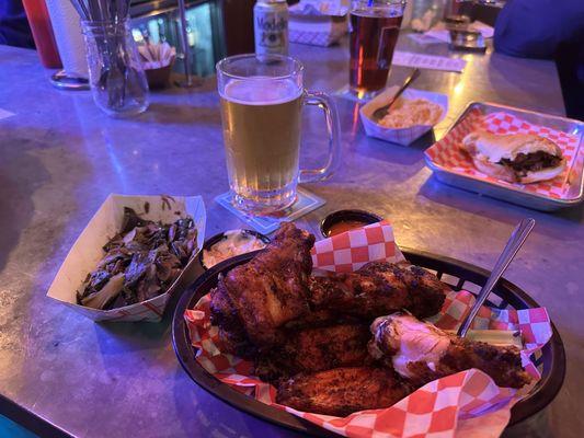 Collards, smoked wings