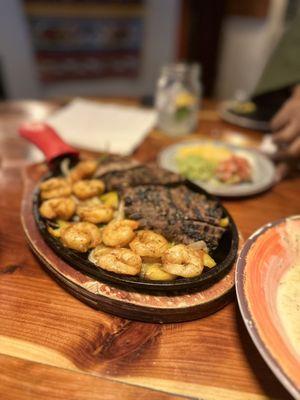 Steak and shrimp fajitas