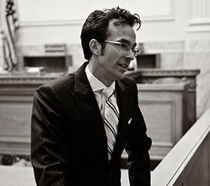 Portland criminal defense attorney, Steven J. Sherlag, in the courtroom.