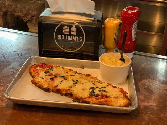 Pepperoni Flatbread with Mac and cheese.