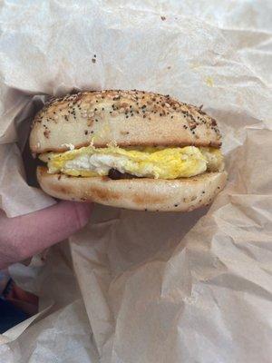 Bacon Egg Cheese on everything bagel.