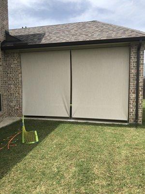 Manual Patio shades 95% stucco color. Motorized options on all shades