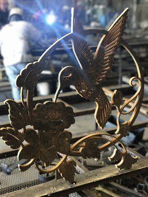 18" diameter humming bird for customers entryway door.   1/2" mild steel plate. #arironllc #waterjet #ornamentaliron #lasvegas #fabrication