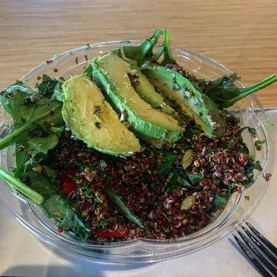 Quinoa avocado kale/spinach salad