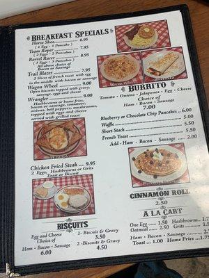 Breakfast specials, biscuit, burritos & a la cart