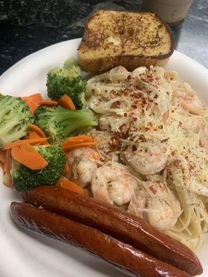 Shrimp Alfredo   Side of sausage