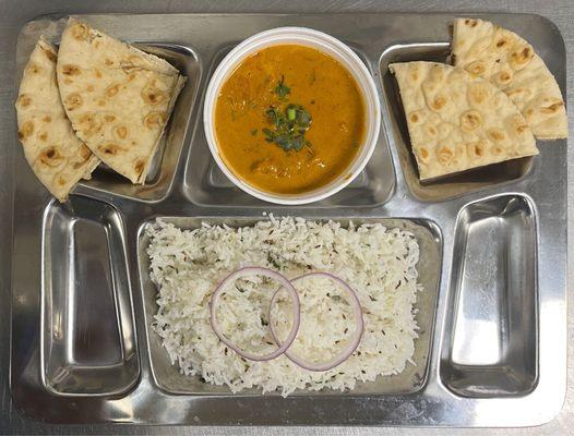 Jeera rice ,naan(pita)bread with butter chicken