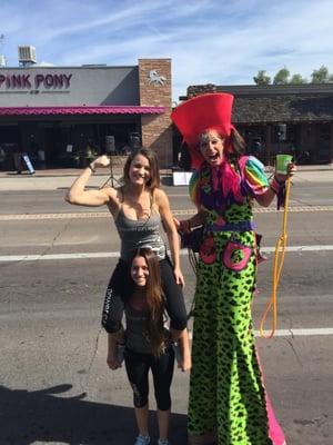 Clown on Lovely on stilts at the Scottsdale Parada event. I don't know why it downloaded sideways.