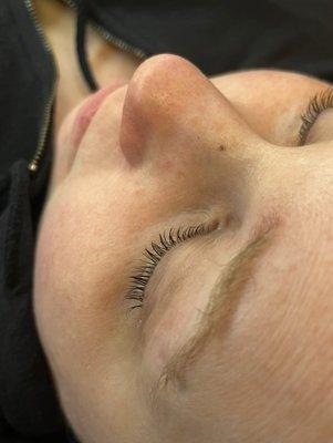 Lashes after a lift and tint. They are thicker and have a full and long appearance without mascara!