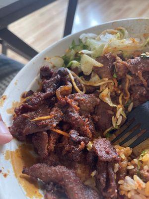 Japchae bowl with spicy pork