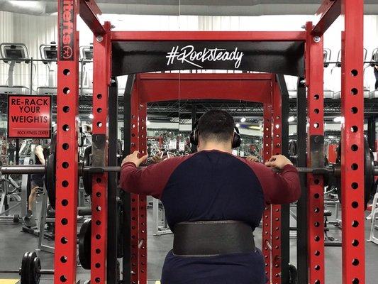 Squat rack inside Rock Fitness weight room