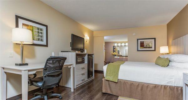 Newly redesigned King guestroom features wood flooring