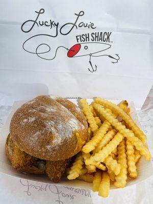 Fish burger  and fries ($12.1 with tax)