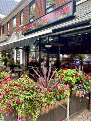 Storefront and patio in early October