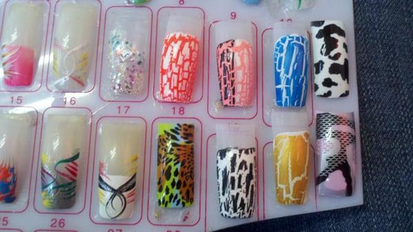 Some of the printed tips available at Chen Park Nail Salon.