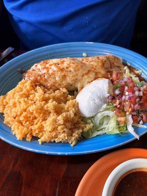 Fajita Burrito with rice and salad