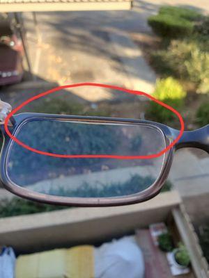 Showing the fitment of lens and frame. Not very good even after going back to get corrected.