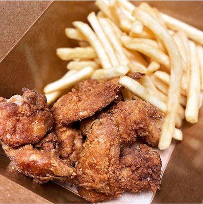 Chicken wings and fries