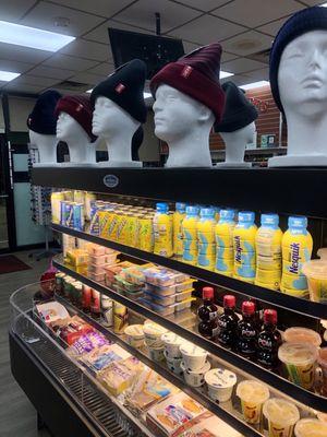 Hats and snacks in the Exxon Convenience Store