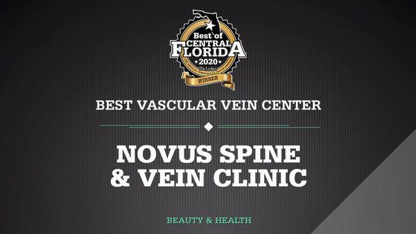 2020 Best of Central Florida  Best Vascular Vein Center 1st Place Novus Spine and Vein Clinic